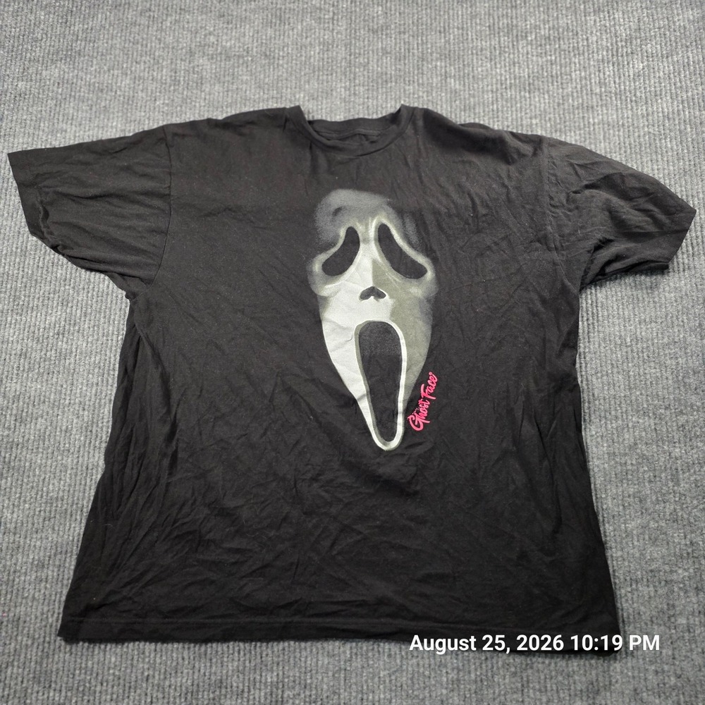 Ghost Face Scream Movie Graphic T-Shirt Black Cotton Mens 2XL Halloween Horror
